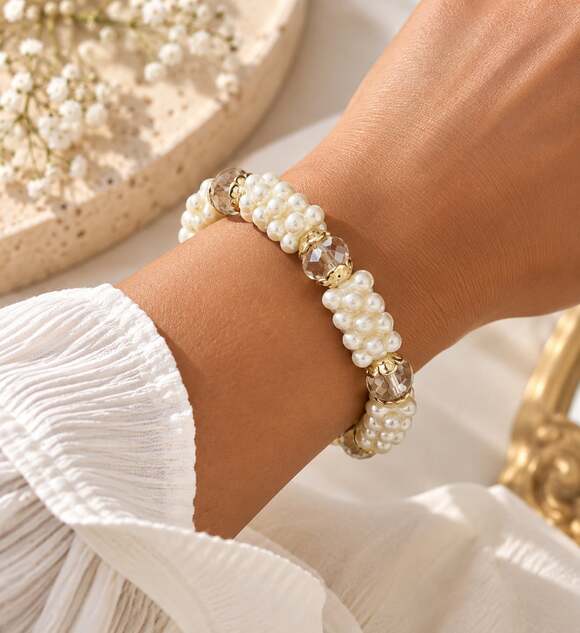 Unbranded Jewelry - Coquette Pearl Crystal Bracelet Romantic Feminine Gold Tone